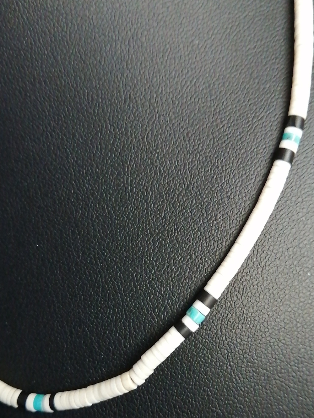 Unisex Surfer Necklace White Heishi Shell Discs & Turquoise Beaded Silver 925
